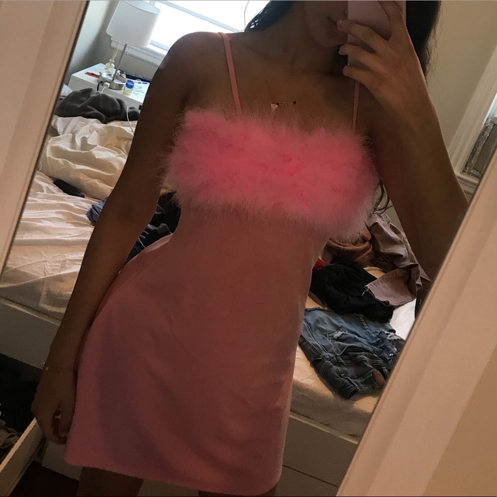 Dolls kill pink furry mini dress, worn once